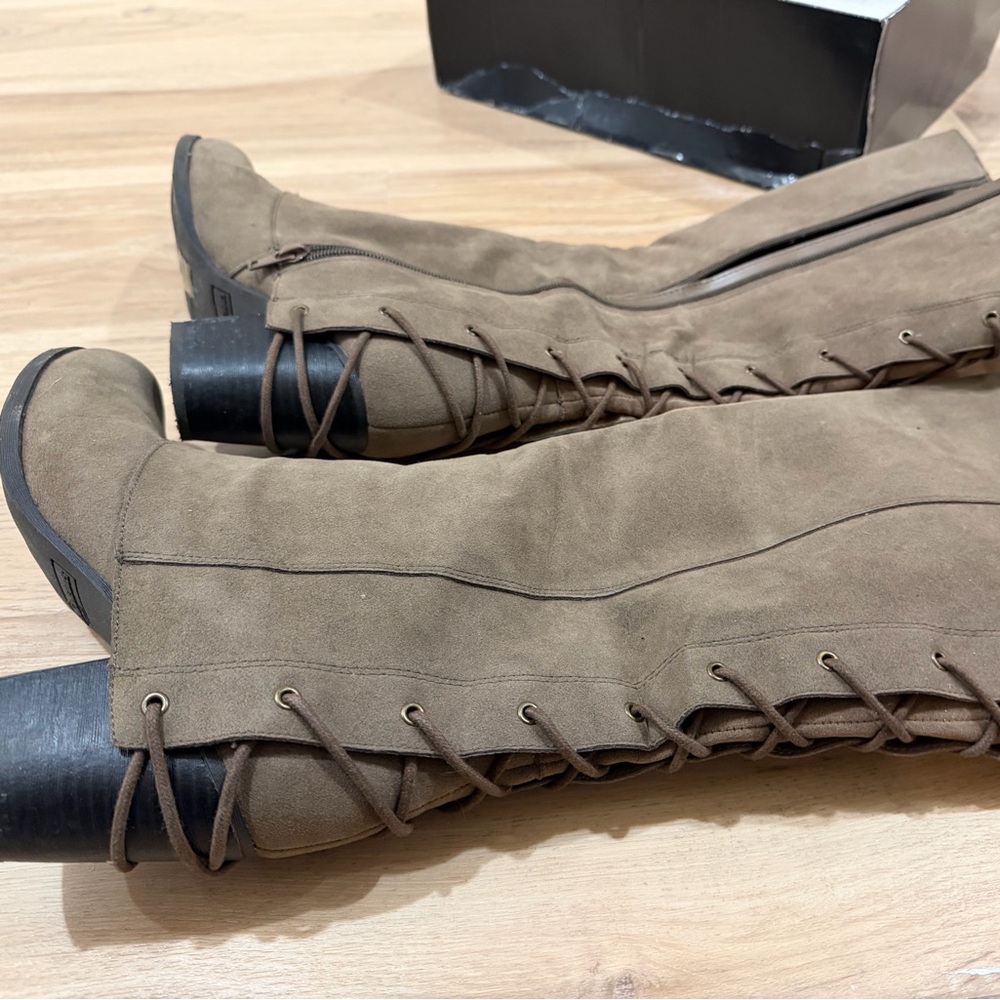 Taupe Lace-Up Knee-High Boots